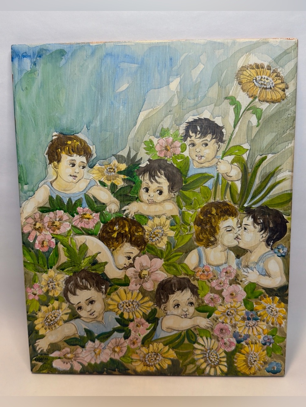 Franchi Assisi Italy Hand Painted Ceramic Tile Plaque Children St Theresa